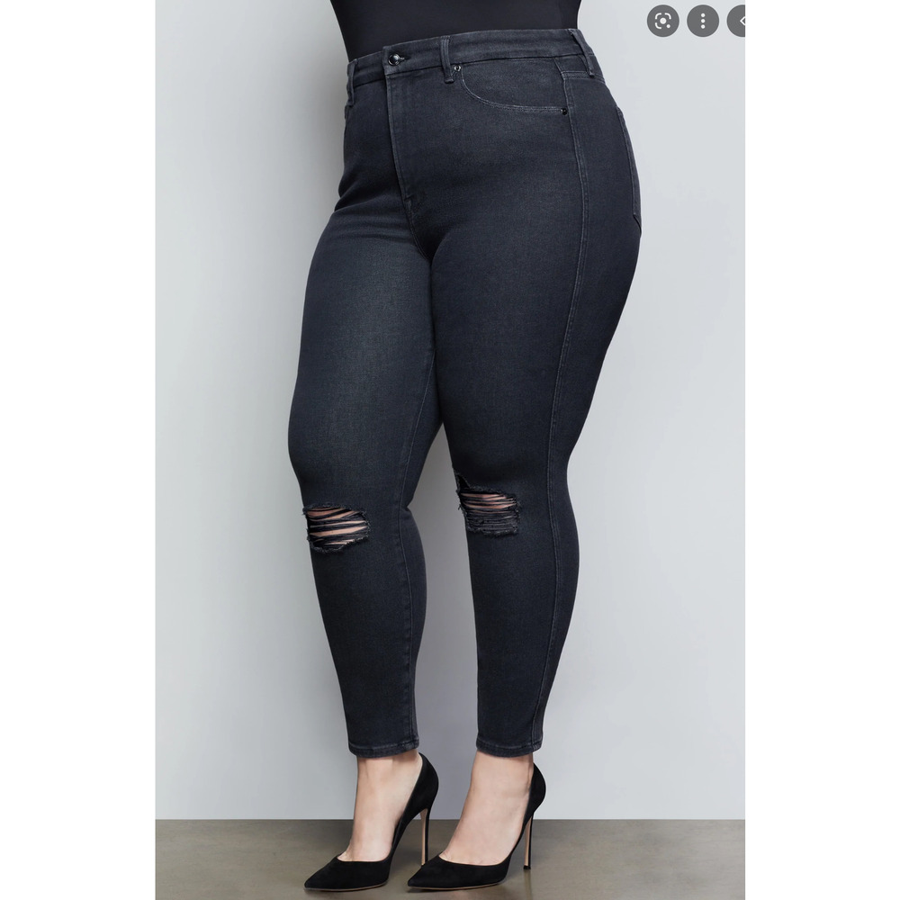 Good American Good Curve Skinny Jeans Distressed Black NWT 22 - Picture 2 of 5